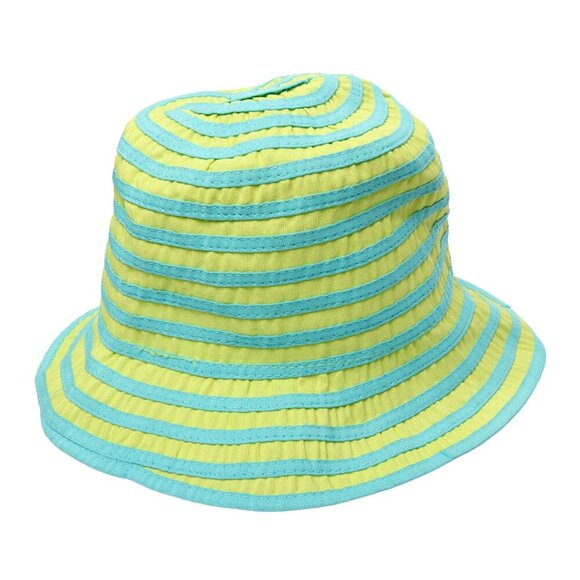 Vintage Two Tone Striped Bucket Hat Y2K Retro Blue Green Summer Retro - Picture 4 of 8